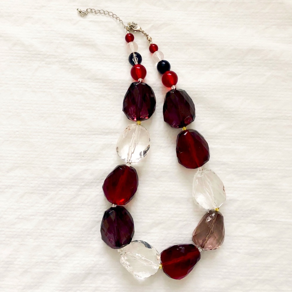 3/$25 Red Purple Tan Black Clear Bold Faceted Beaded Chunky Statement Necklace